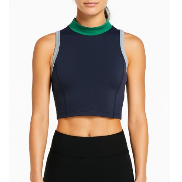 MTA Sport Tank Top Womens XL Navy Blue Green Fast Dri Athletic Cropped Zip Gym - Picture 1 of 8